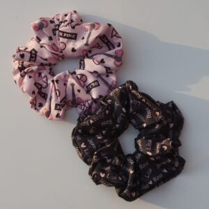 two blackpink themed hair scrunchies